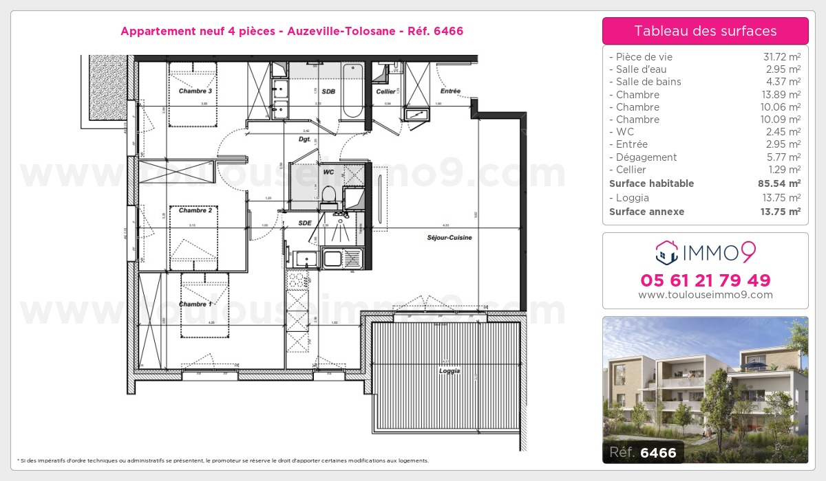 Plan et surfaces, Programme neuf Auzeville-Tolosane Référence n° 6466