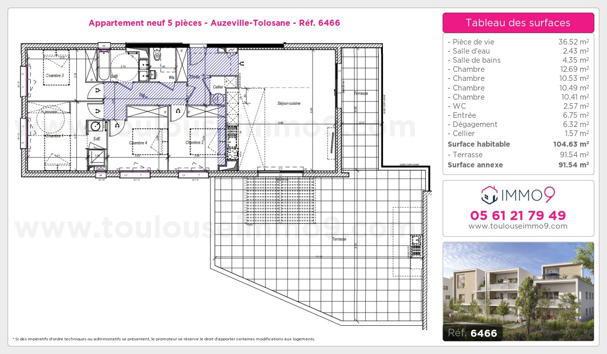 Plan et surfaces, Programme neuf Auzeville-Tolosane Référence n° 6466