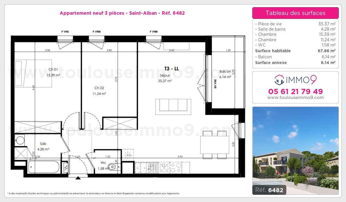 Plan et surfaces, Programme neuf Saint-Alban Référence n° 6482