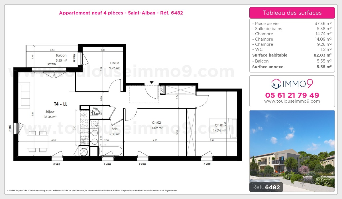 Plan et surfaces, Programme neuf Saint-Alban Référence n° 6482