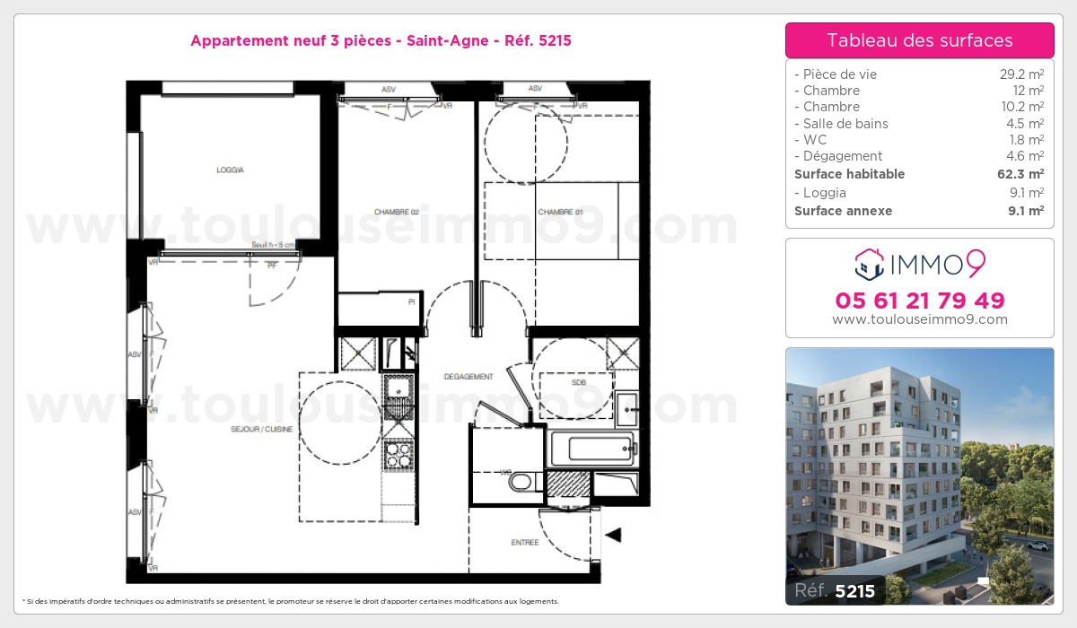 Plan et surfaces, Programme neuf Toulouse : Saint-Agne Référence n° 5215