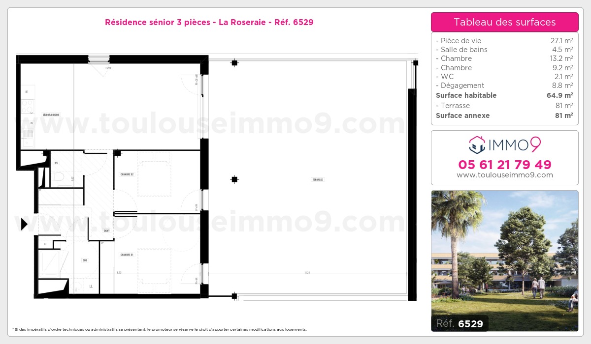 Plan et surfaces, Programme neuf Toulouse : Roseraie Référence n° 6529