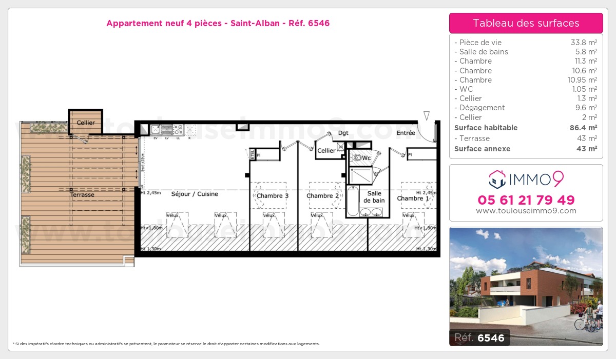 Plan et surfaces, Programme neuf Saint-Alban Référence n° 6546