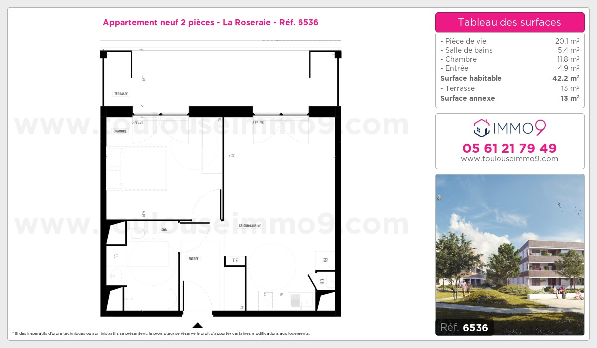 Plan et surfaces, Programme neuf Toulouse : Roseraie Référence n° 6536