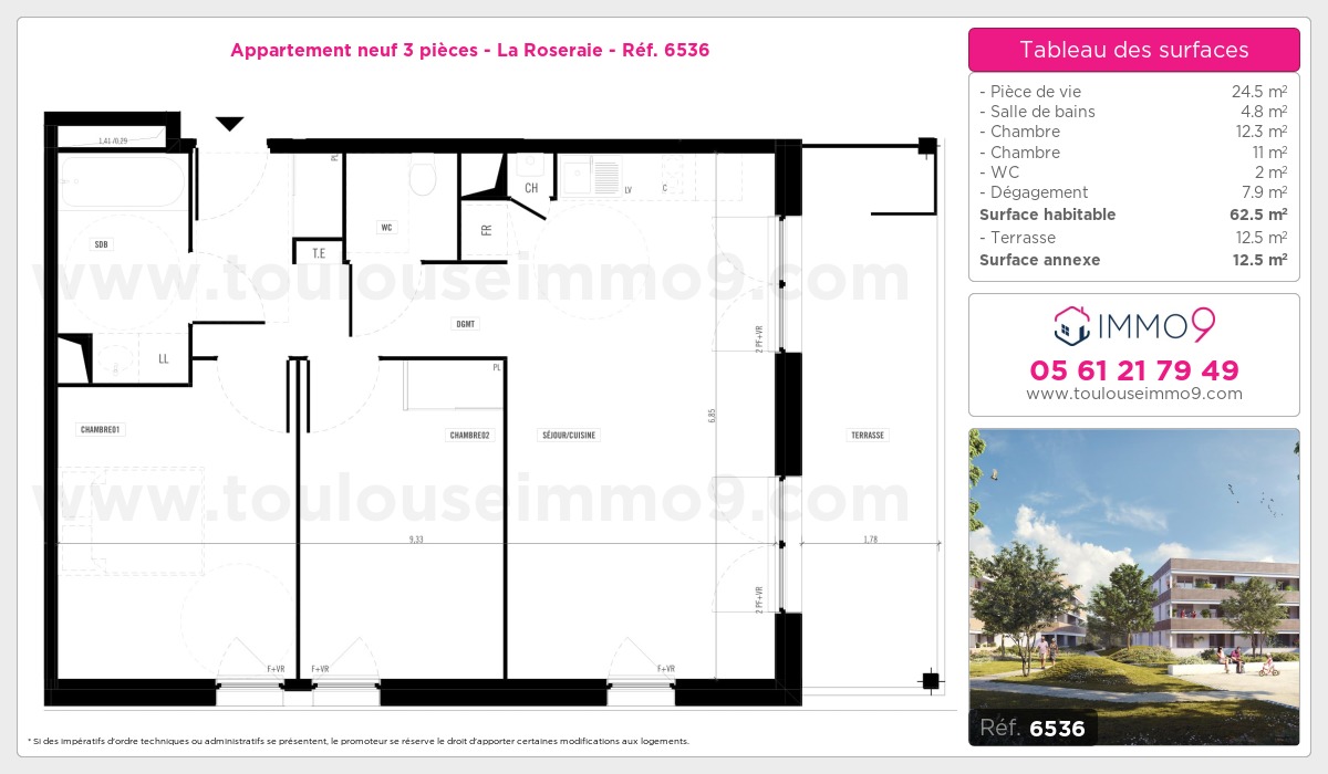 Plan et surfaces, Programme neuf Toulouse : Roseraie Référence n° 6536