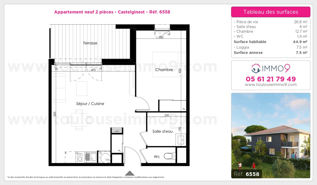 Plan et surfaces, Programme neuf Castelginest Référence n° 6558