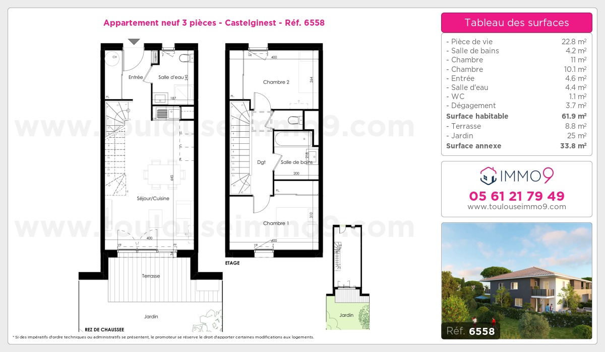 Plan et surfaces, Programme neuf Castelginest Référence n° 6558