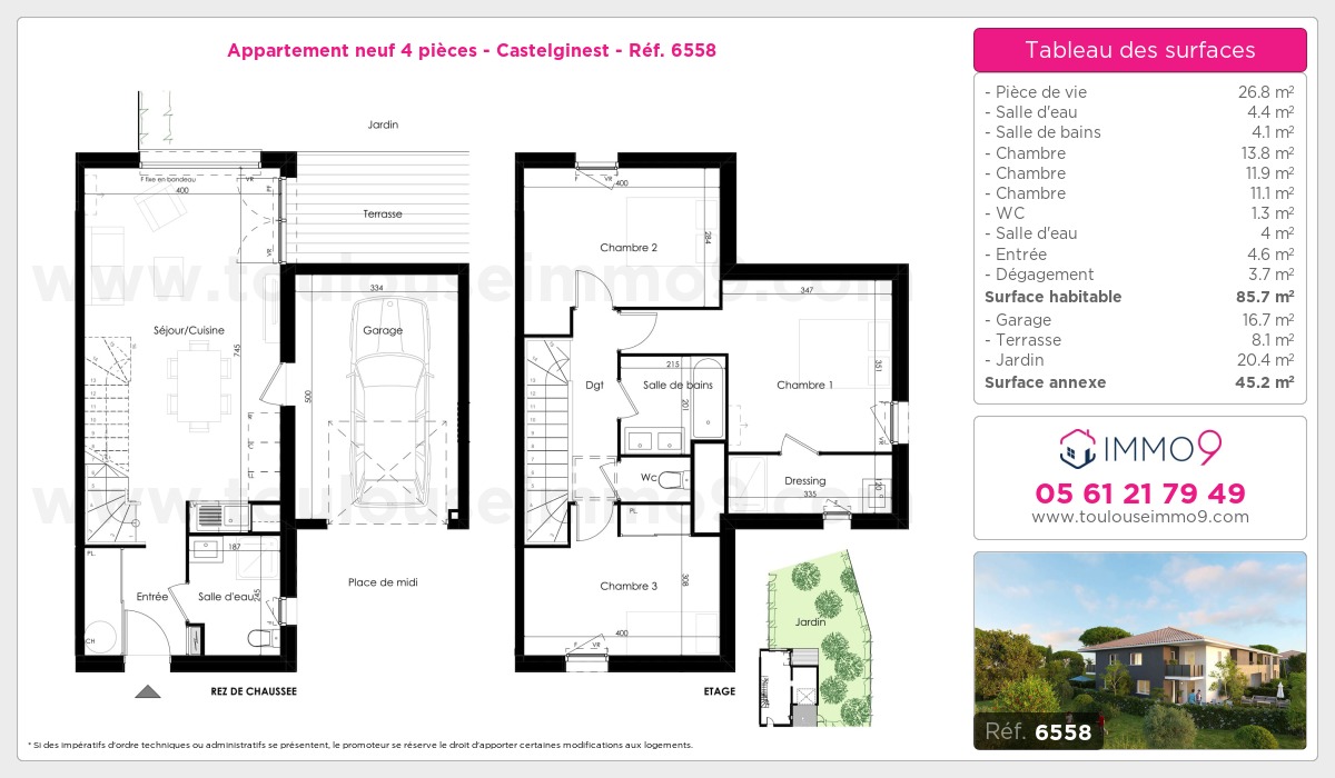 Plan et surfaces, Programme neuf Castelginest Référence n° 6558