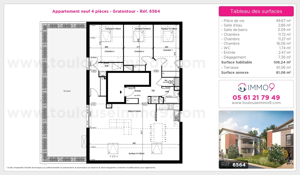 Plan et surfaces, Programme neuf Gratentour Référence n° 6564