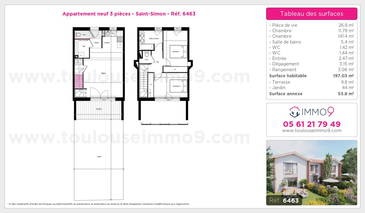 Plan et surfaces, Programme neuf Toulouse : Saint-Simon Référence n° 6463