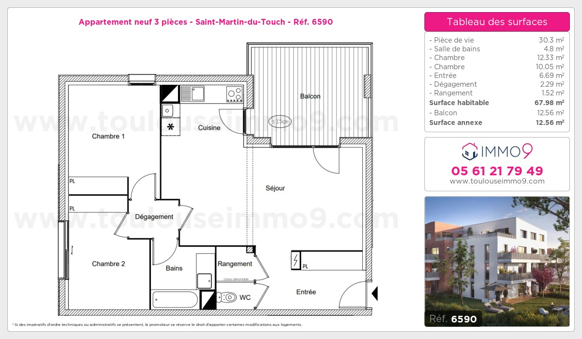 Plan et surfaces, Programme neuf Toulouse : Saint-Martin-du-Touch Référence n° 6590