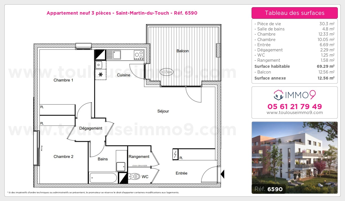 Plan et surfaces, Programme neuf Toulouse : Saint-Martin-du-Touch Référence n° 6590