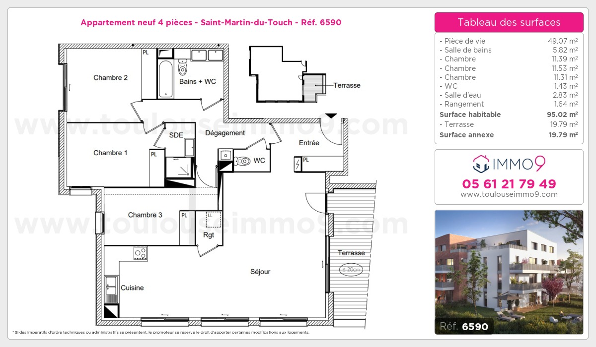 Plan et surfaces, Programme neuf Toulouse : Saint-Martin-du-Touch Référence n° 6590