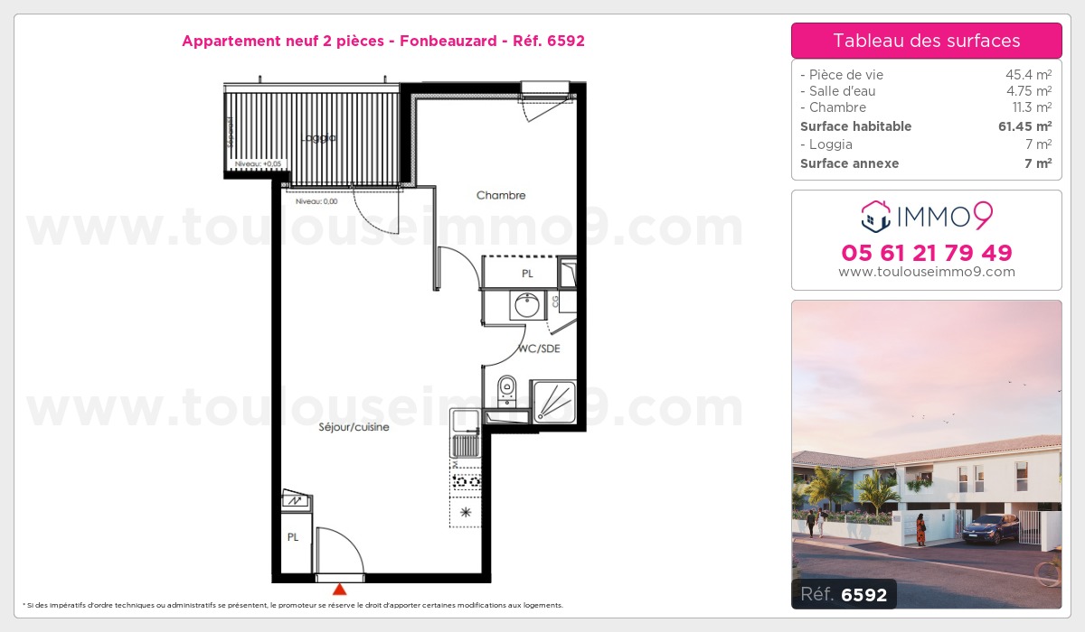 Plan et surfaces, Programme neuf Fonbeauzard Référence n° 6592