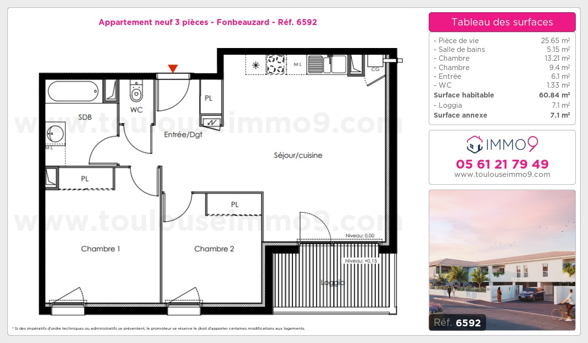 Plan et surfaces, Programme neuf Fonbeauzard Référence n° 6592