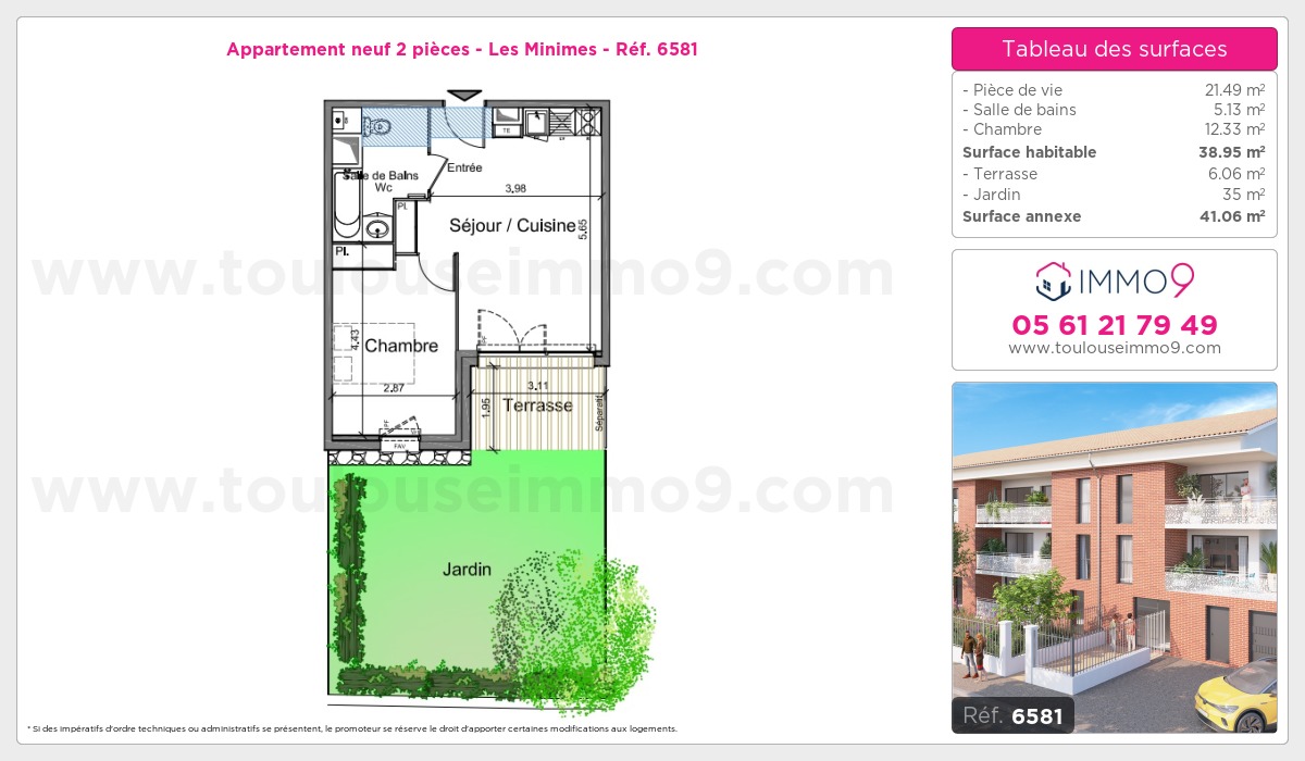 Plan et surfaces, Programme neuf Toulouse : Minimes Référence n° 6581