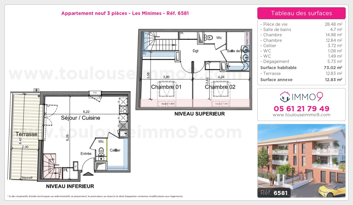 Plan et surfaces, Programme neuf Toulouse : Minimes Référence n° 6581