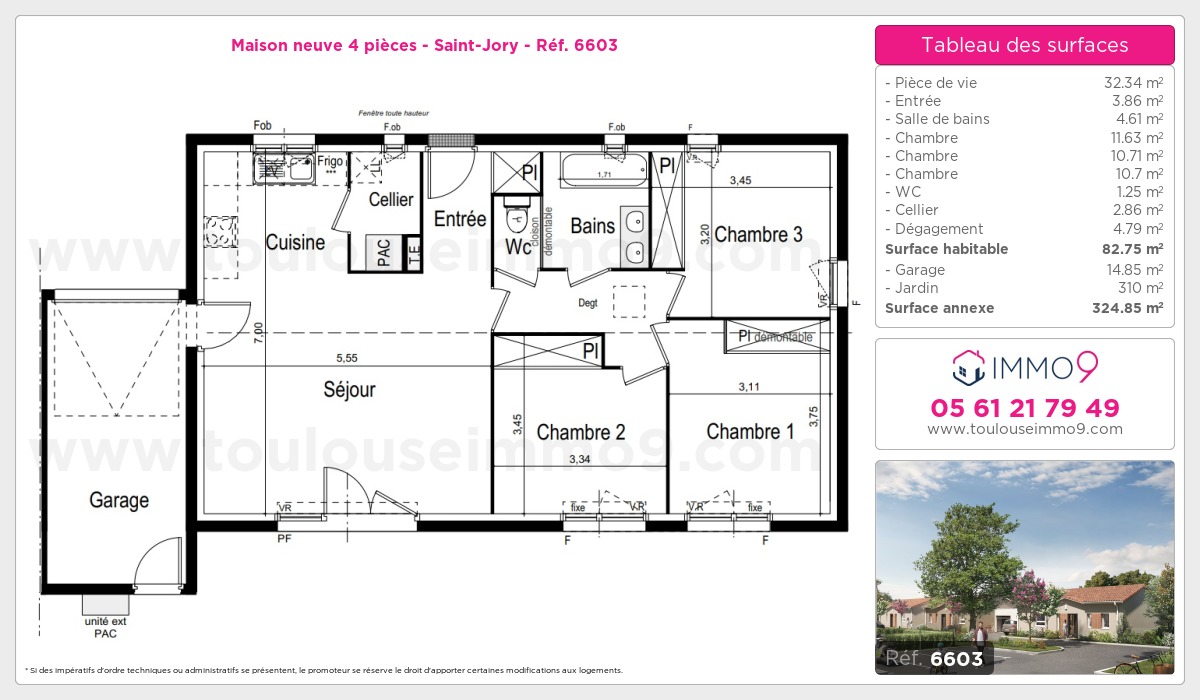 Plan et surfaces, Programme neuf Saint-Jory Référence n° 6603