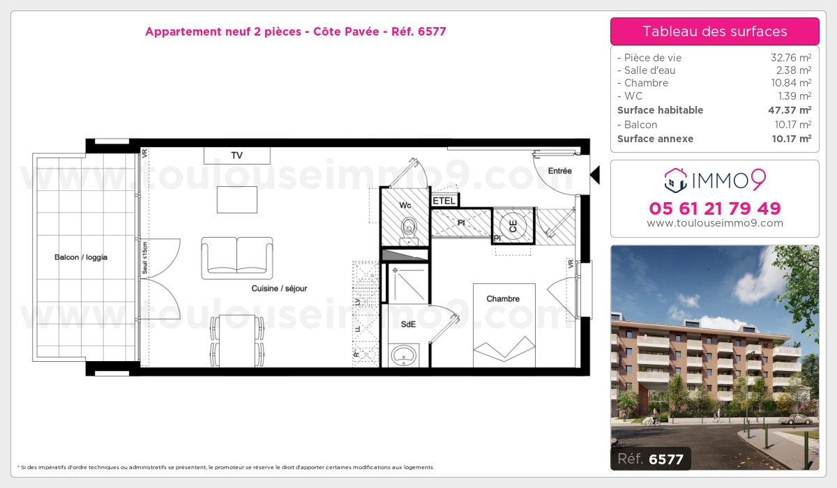 Plan et surfaces, Programme neuf Toulouse : Côte Pavée Référence n° 6577