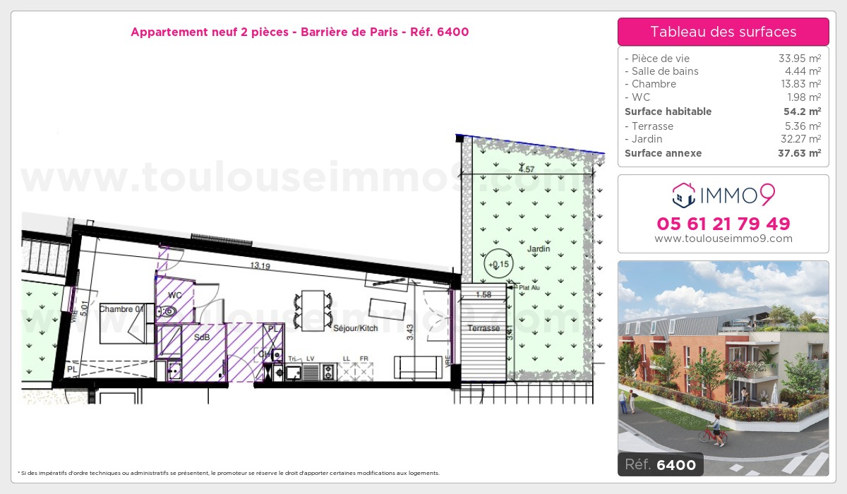 Plan et surfaces, Programme neuf Toulouse : Barrière de Paris Référence n° 6400