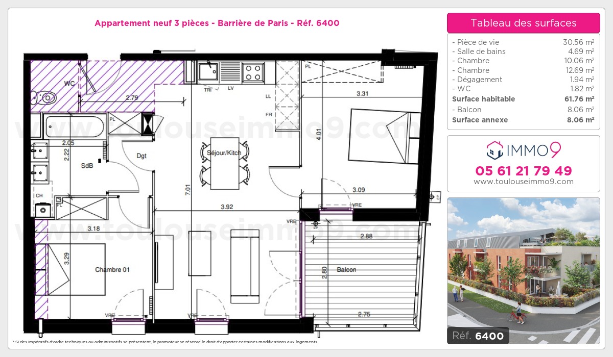 Plan et surfaces, Programme neuf Toulouse : Barrière de Paris Référence n° 6400