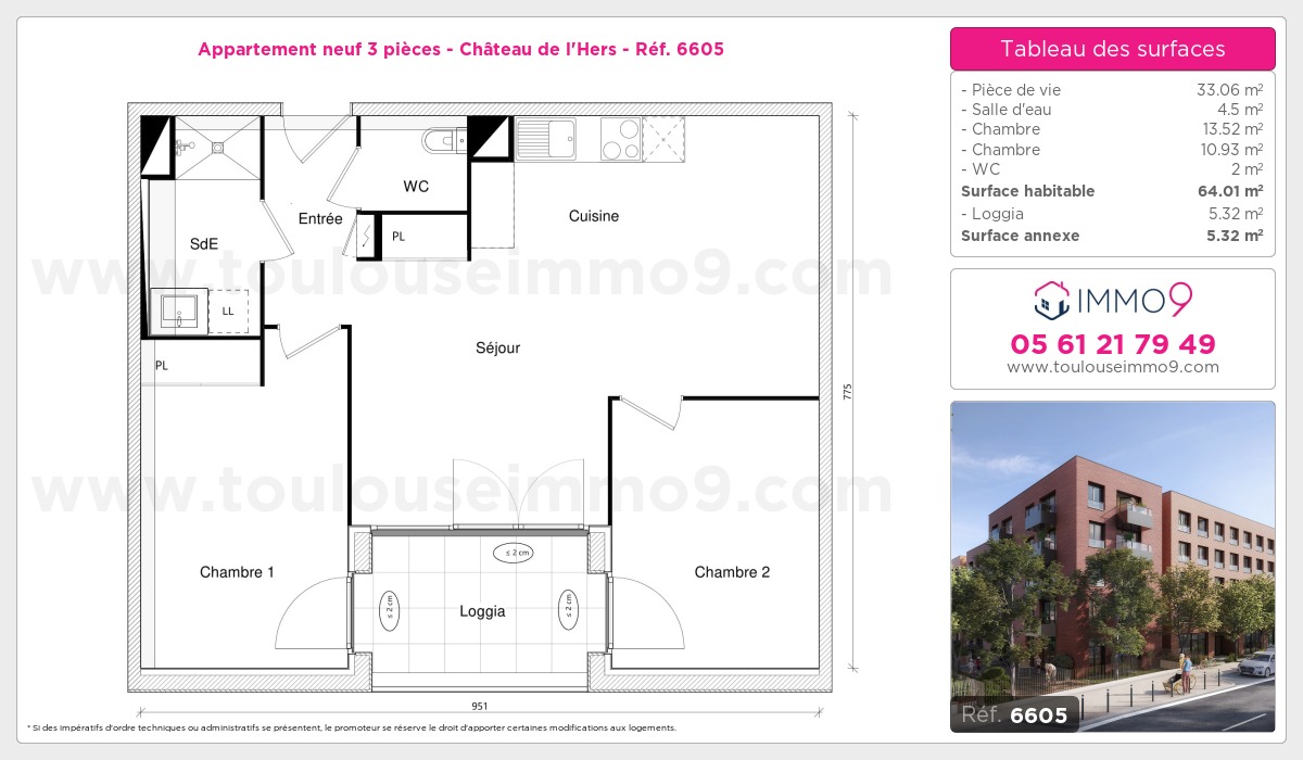 Plan et surfaces, Programme neuf Toulouse : Château de l'Hers Référence n° 6605