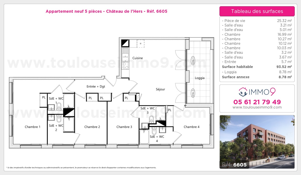 Plan et surfaces, Programme neuf Toulouse : Château de l'Hers Référence n° 6605