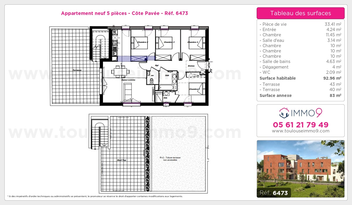 Plan et surfaces, Programme neuf Toulouse : Côte Pavée Référence n° 6473