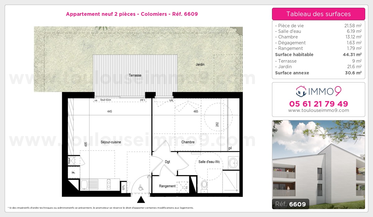 Plan et surfaces, Programme neuf Colomiers Référence n° 6609