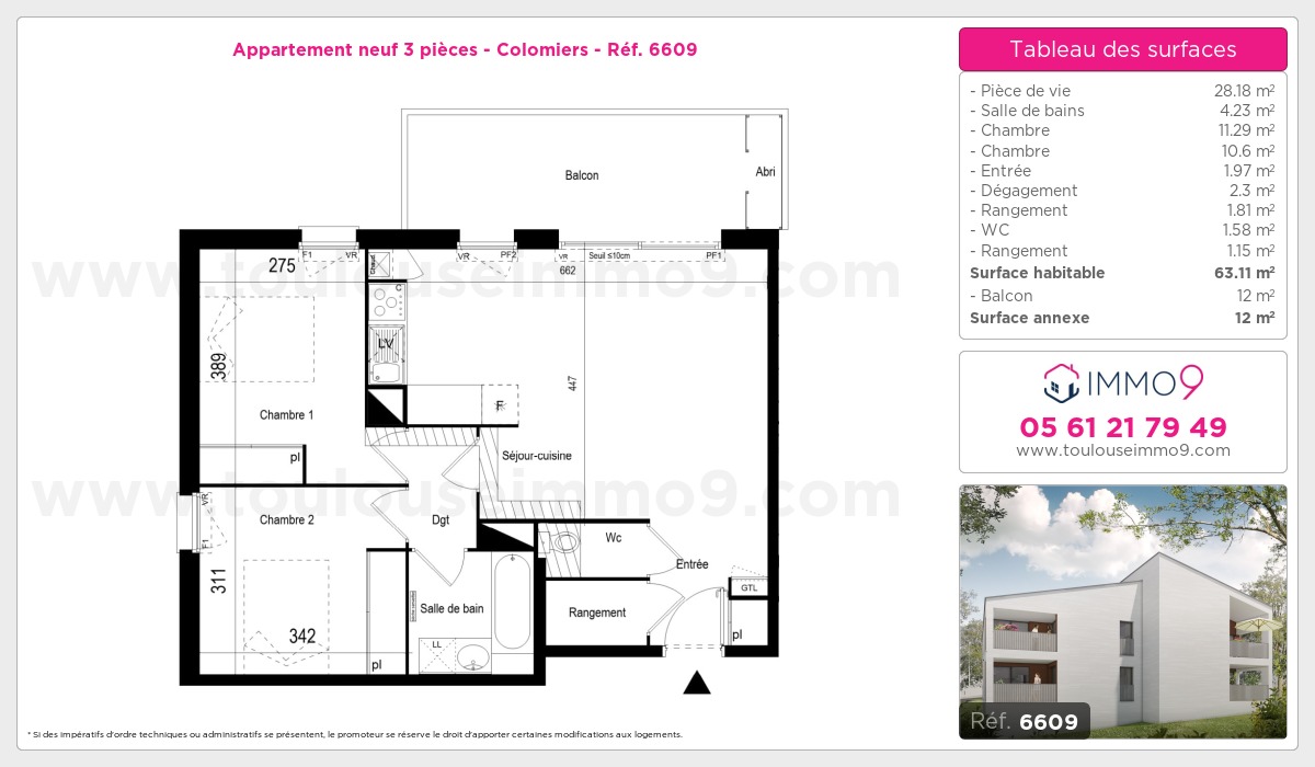 Plan et surfaces, Programme neuf Colomiers Référence n° 6609