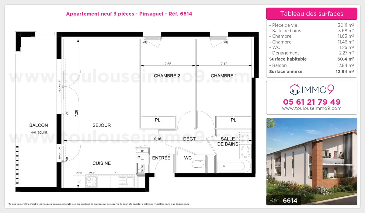 Plan et surfaces, Programme neuf Pinsaguel Référence n° 6614