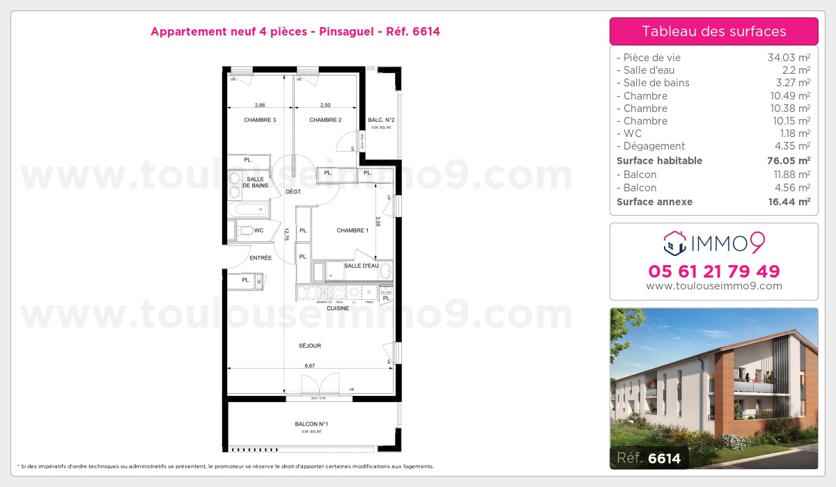 Plan et surfaces, Programme neuf Pinsaguel Référence n° 6614