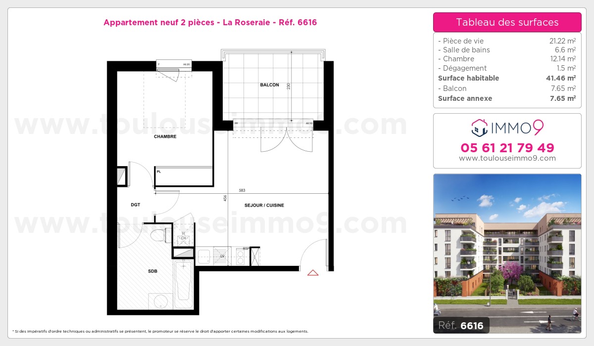 Plan et surfaces, Programme neuf Toulouse : Roseraie Référence n° 6616