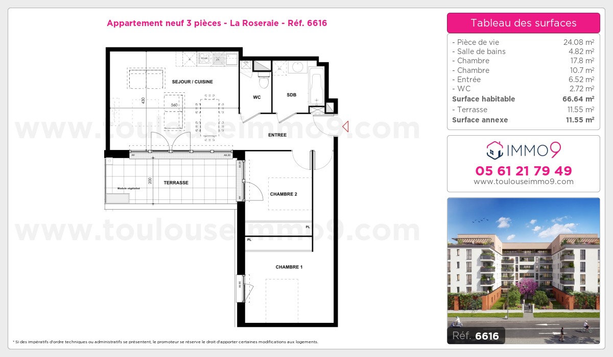 Plan et surfaces, Programme neuf Toulouse : Roseraie Référence n° 6616