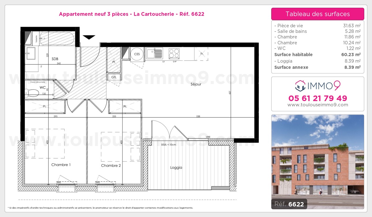 Plan et surfaces, Programme neuf Toulouse : Cartoucherie Référence n° 6622