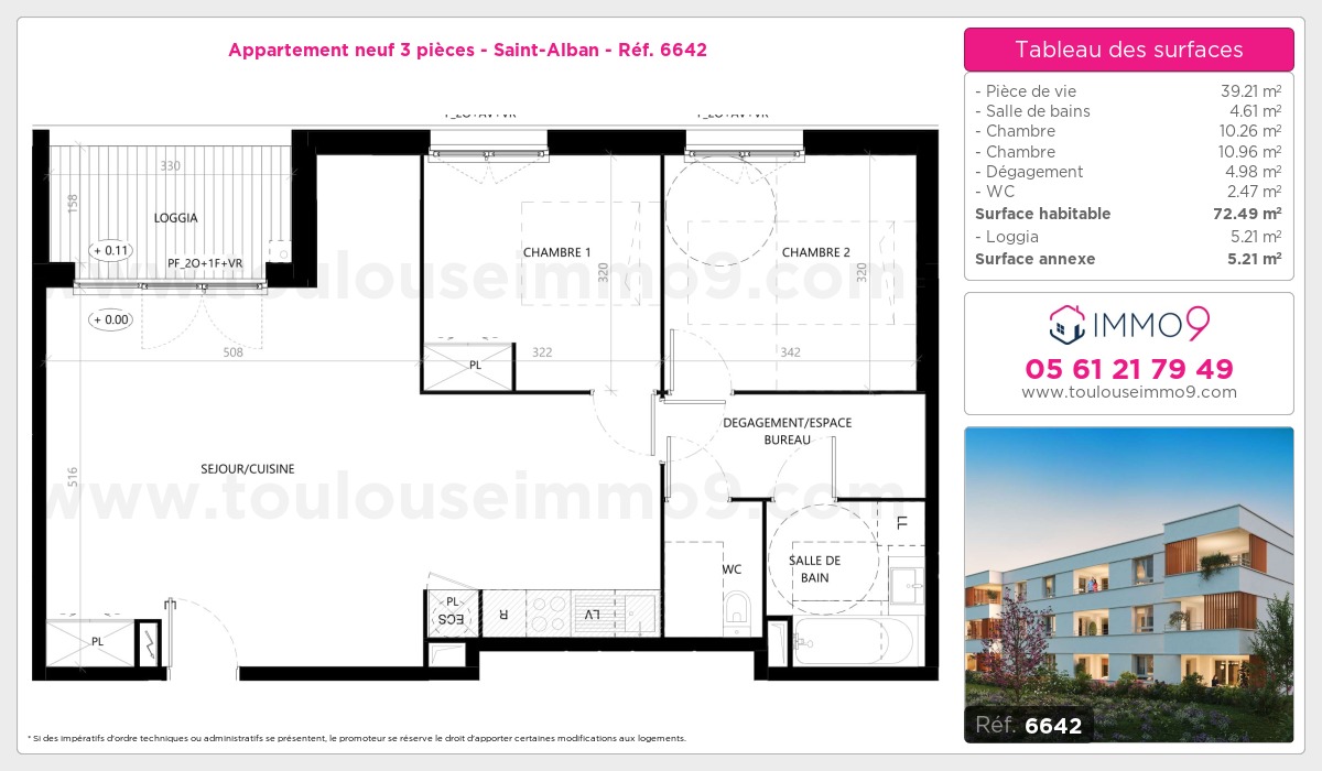 Plan et surfaces, Programme neuf Saint-Alban Référence n° 6642