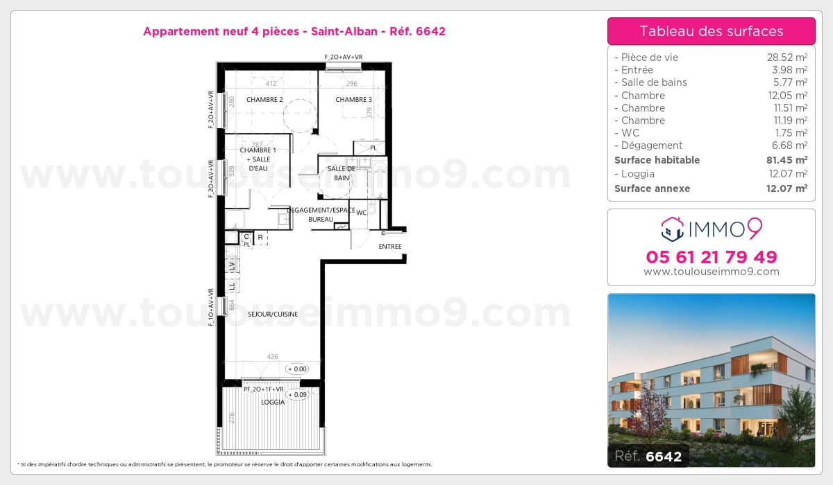 Plan et surfaces, Programme neuf Saint-Alban Référence n° 6642