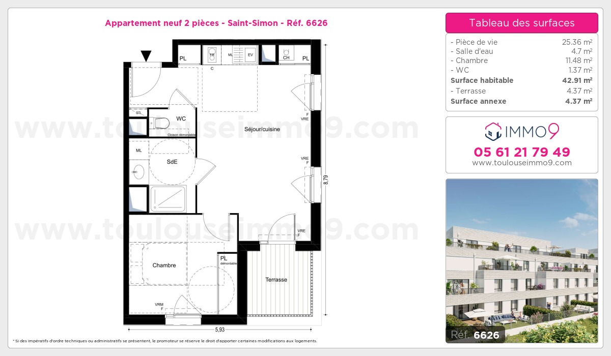 Plan et surfaces, Programme neuf Toulouse : Saint-Simon Référence n° 6626