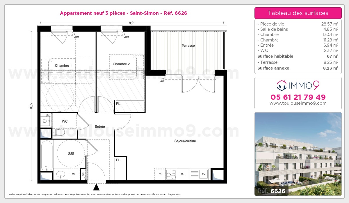 Plan et surfaces, Programme neuf Toulouse : Saint-Simon Référence n° 6626