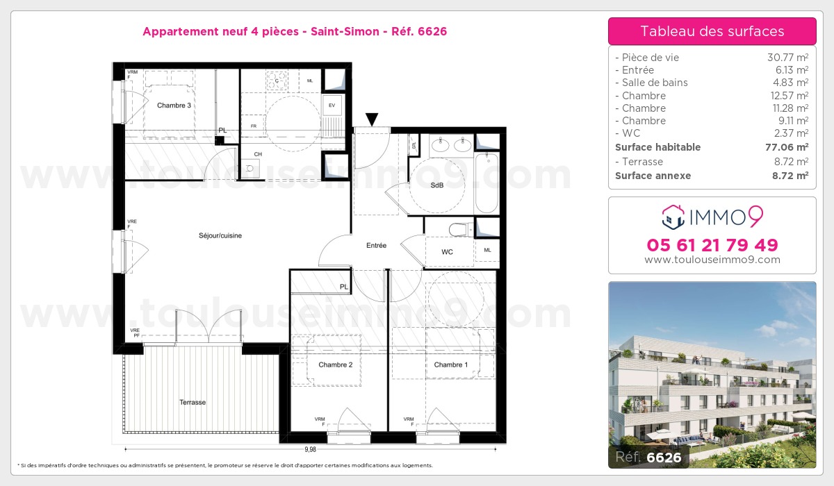 Plan et surfaces, Programme neuf Toulouse : Saint-Simon Référence n° 6626