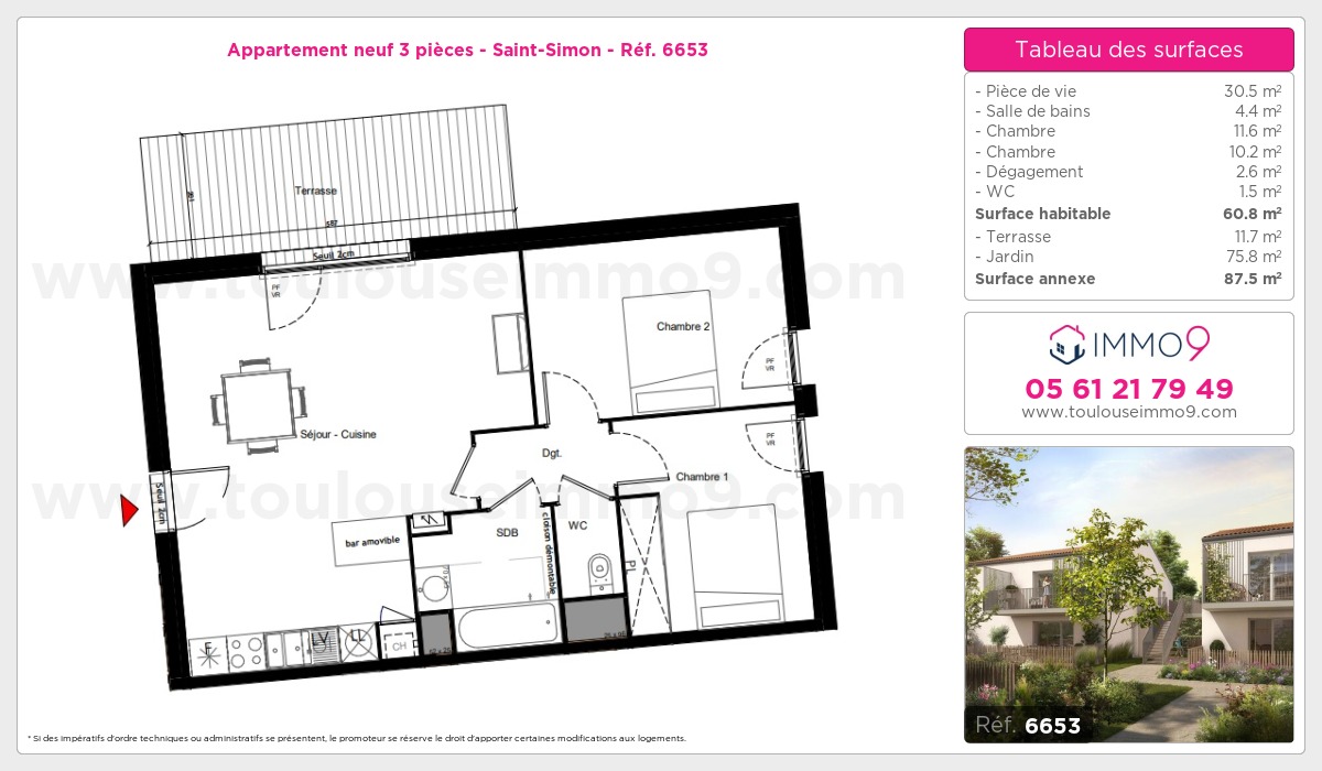 Plan et surfaces, Programme neuf Toulouse : Saint-Simon Référence n° 6653