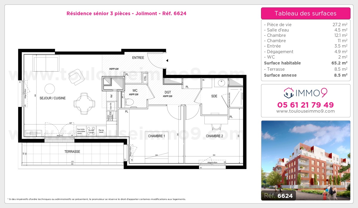 Plan et surfaces, Programme neuf Toulouse : Jolimont Référence n° 6624
