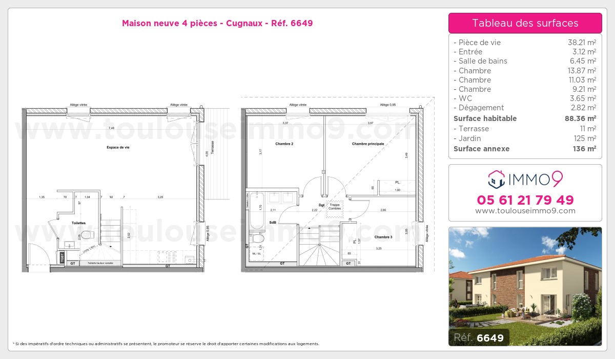 Plan et surfaces, Programme neuf Cugnaux Référence n° 6649