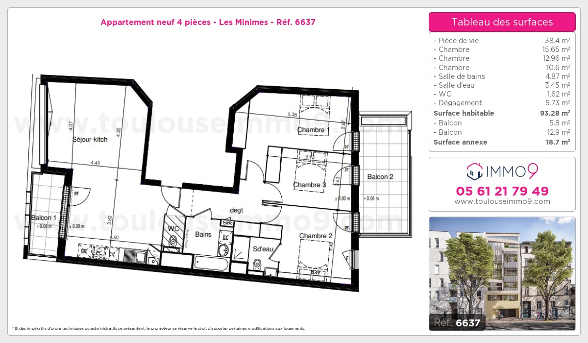 Plan et surfaces, Programme neuf Toulouse : Minimes Référence n° 6637