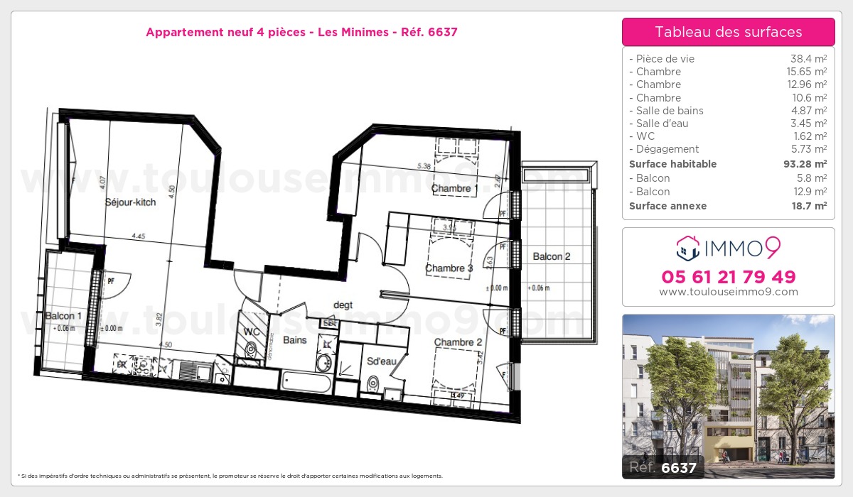 Plan et surfaces, Programme neuf Toulouse : Minimes Référence n° 6637