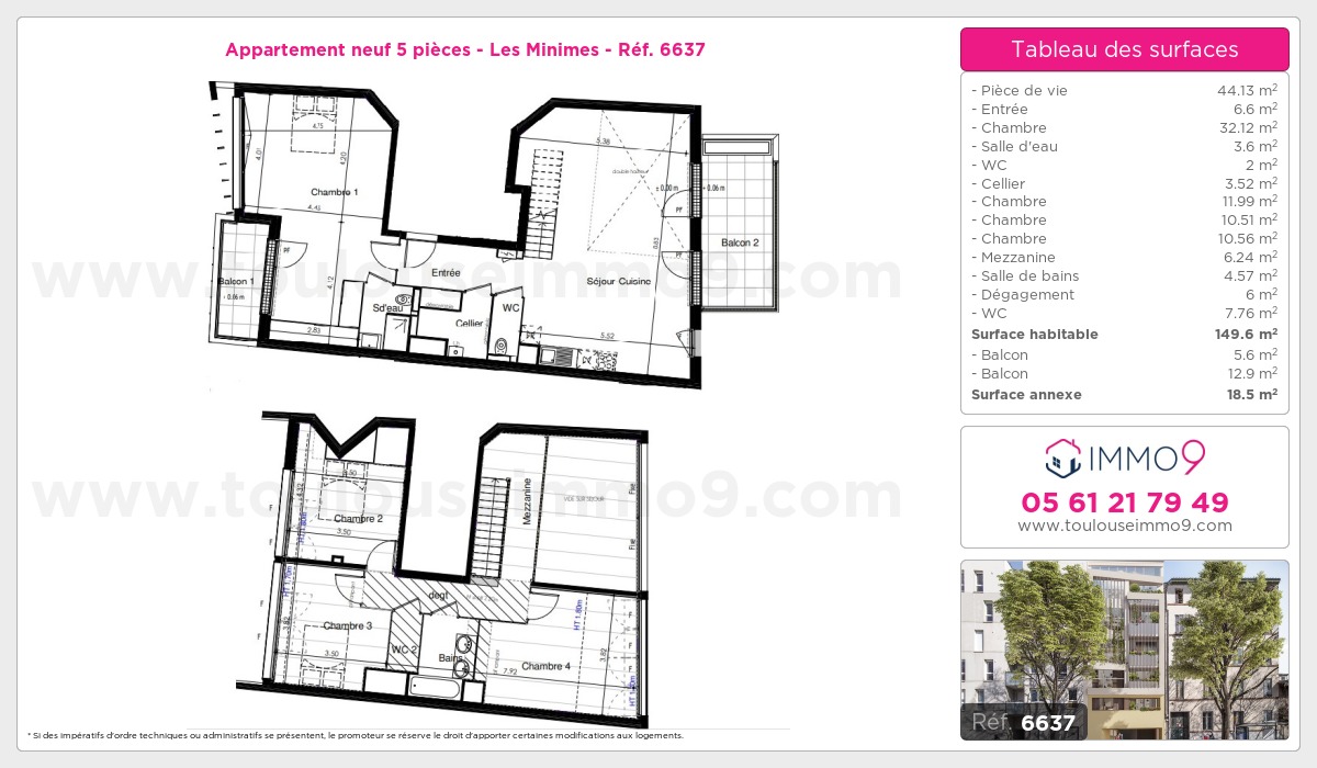 Plan et surfaces, Programme neuf Toulouse : Minimes Référence n° 6637