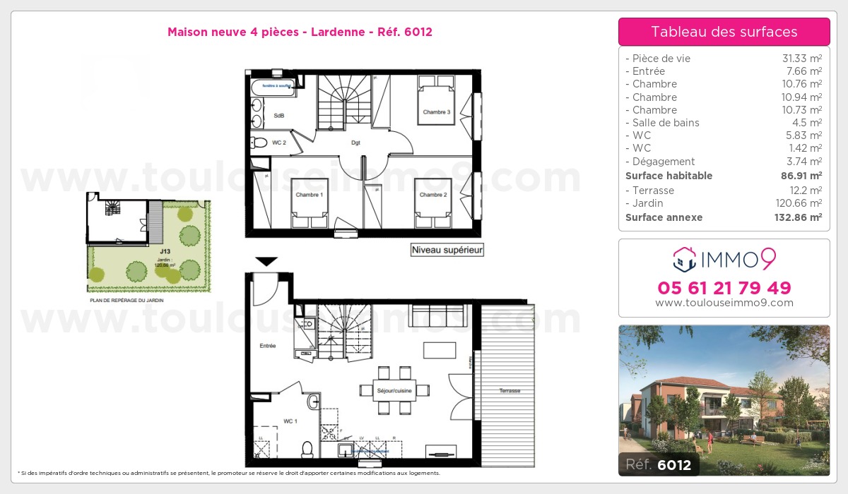 Plan et surfaces, Programme neuf Toulouse : Lardenne Référence n° 6012