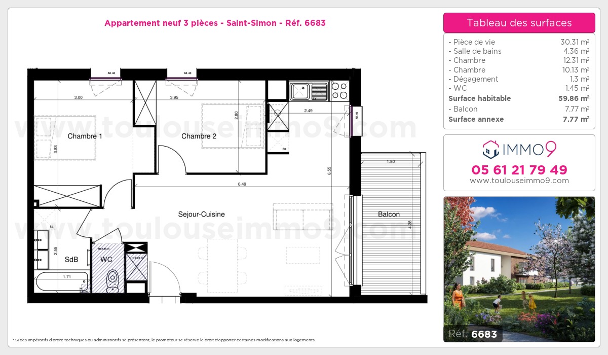 Plan et surfaces, Programme neuf Toulouse : Saint-Simon Référence n° 6683