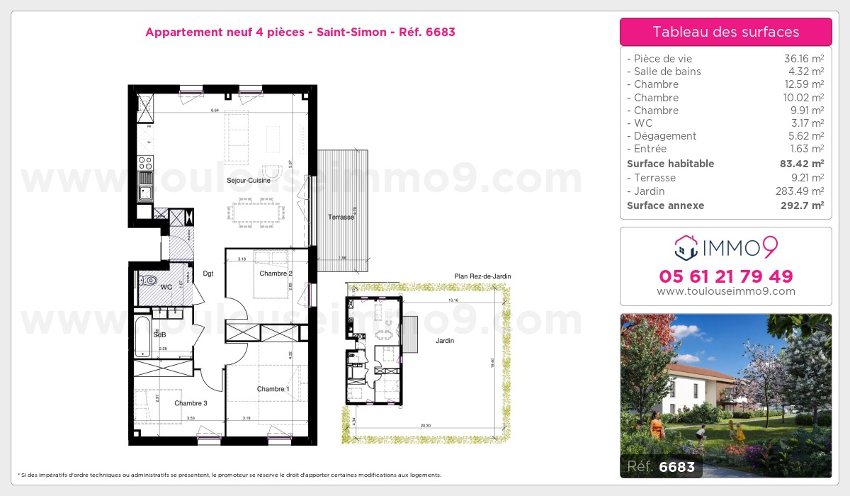 Plan et surfaces, Programme neuf Toulouse : Saint-Simon Référence n° 6683