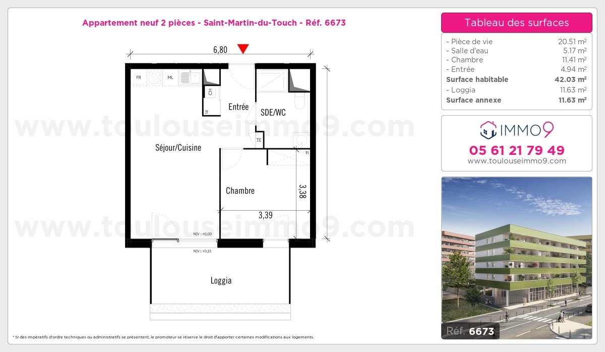 Plan et surfaces, Programme neuf Toulouse : Saint-Martin-du-Touch Référence n° 6673